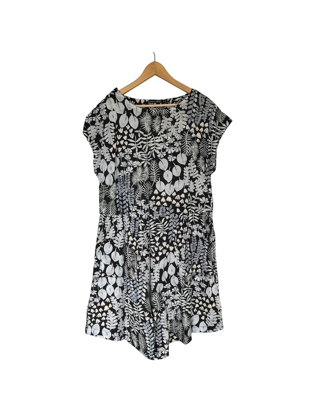 Gudrun Sjoden Dress Floral Scoop Neck Organic Cotton Pockets Comfort Lagenlook S